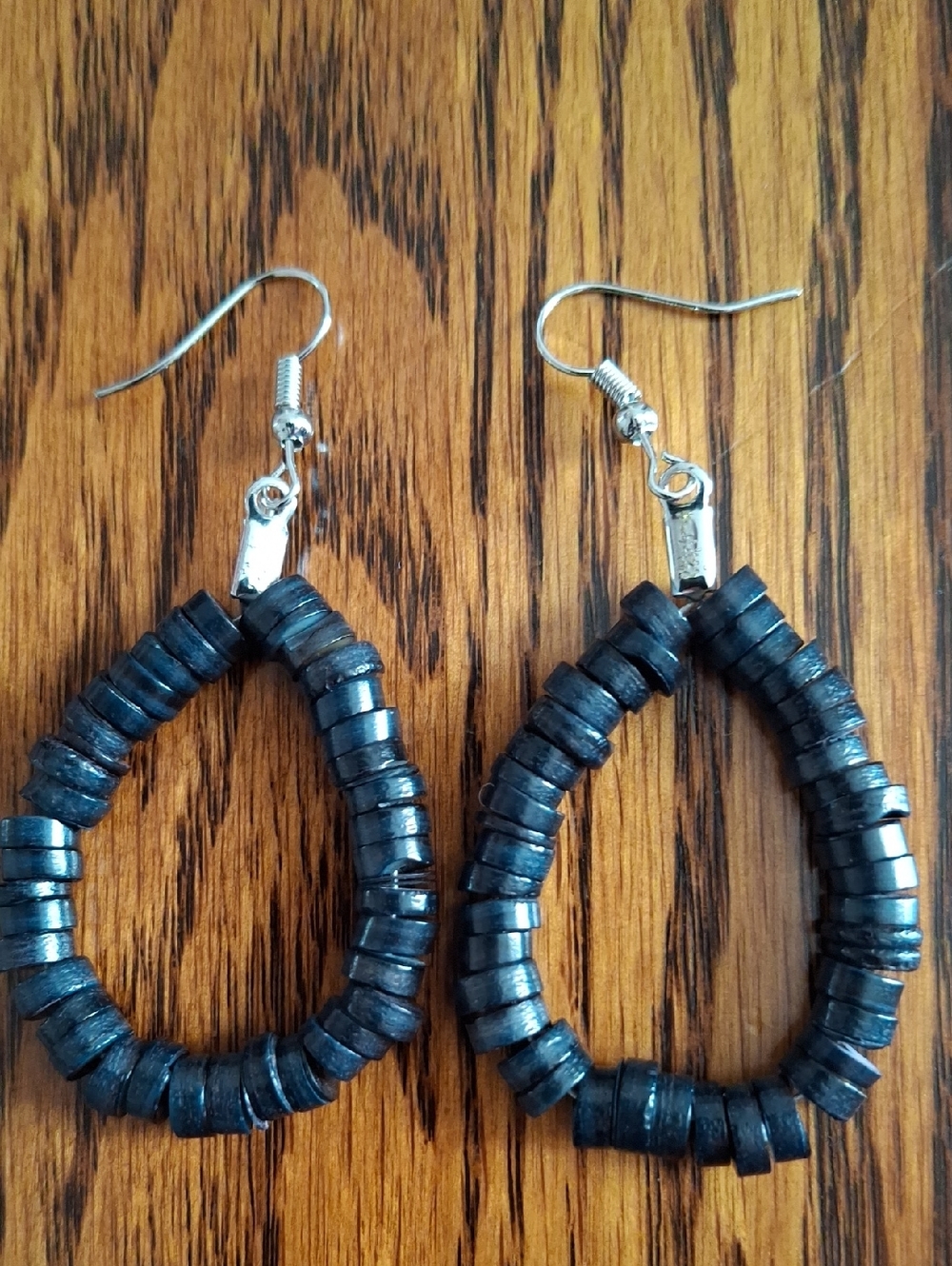 Heishi Black Mother Of Pearl Hoop Earrings Handmade